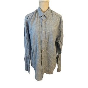 Untuckit Men’s XL Blue Striped 100% Linen‎ Shirt Button Down L/S Tercos WR